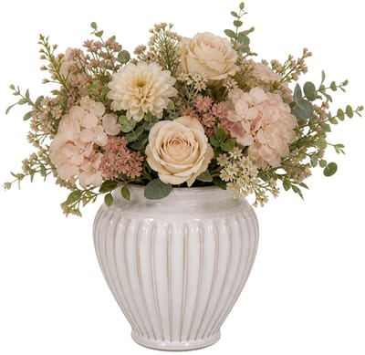 Mega Collections bloempot / plantenpot Roma - wit - terracotta - 24 x 24 cm - klassiek - stijlvol