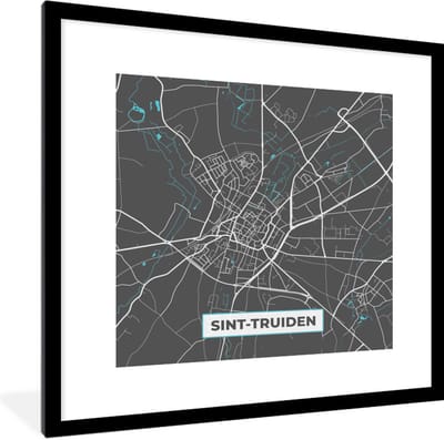 Fotolijst incl. Poster - Plattegrond – Sint Truiden – Blauw – Stadskaart - Kaart - 40x40 cm - Posterlijst