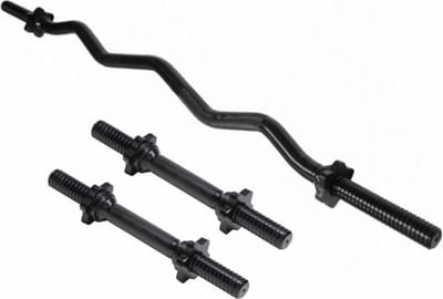 Gorilla Sports Voordeelset EZ-curl stang met dumbell stangen - Zwart - Barbell 30 mm