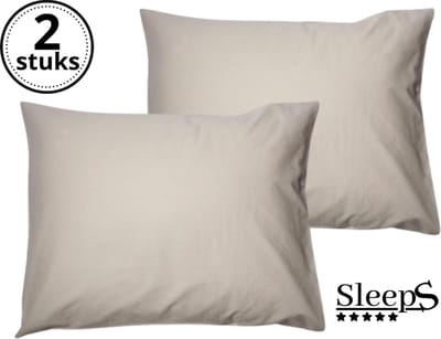 Sleeps - Kussenslopen - Set van 2 Stuks - Sand / Taupe - 60x70cm - 100% Hoogwaardige 20A Katoen - Zacht Katoen - Strijkvrij -