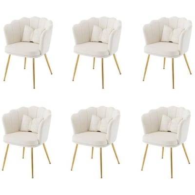Chaise de salon rembourrée - MUVOE - Modèle Pétale - Velours blanc - Pieds métalliques dorés - Lot de 6