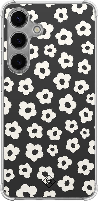 Casimoda® hoesje - Geschikt voor Samsung Galaxy S24 - Retro Bloempjes - Shockproof case - Extra sterk - TPU/polycarbonaat - Zwart, Transparant