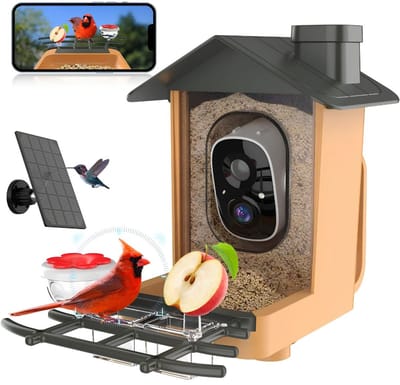SP® Vogelvoederhuisje - Capaciteit 1.25L - Voederhuisje Voor Vogels - Vogelhuisje Met Camera - Oranje - 16cm x 13cm x 22cm