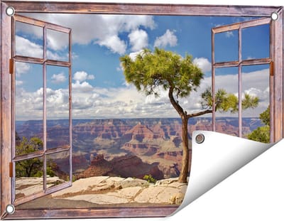 Gards Tuinposter Doorkijk Grand Canyon met Boom - 60x40 cm - Tuindoek - Tuindecoratie - Wanddecoratie buiten - Tuinschilderij