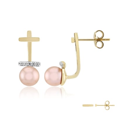 Cavill - Paarse Ming Parel Oorbellen 8mm - Verguld 925 Sterling Zilver - 10 Cambodjaanse Zirkonia 0,13 Ct - Modern Elegant Damesaccessoire
