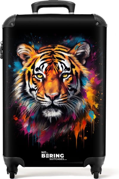 NoBoringSuitcases.com® - Handbagage koffer lichtgewicht - Reiskoffer trolley - Tijger als street art kunstwerk - Rolkoffer met wieltjes - Past binnen 55x40x20 en 55x35x25