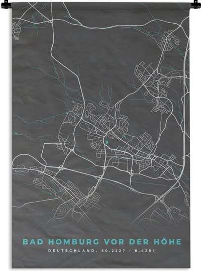 Wandkleed - Wanddoek - Stadskaart – Kaart – Bad Homburg vor der Höhe – Blauw – Duitsland – Plattegrond - 120x180 cm - Wandtapijt