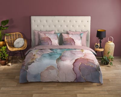 Good Morning dekbedovertrek marmer print - 1 persoons 140x200/220 cm - Roze - 100% Katoen renforce