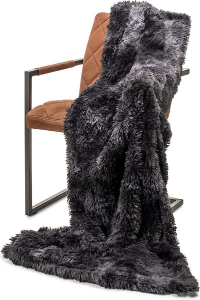 Wicotex - Plaid deken - Fleece Plaid - Grand Foulard Bankt Snow - Afmeting 150x200cm Zwart gemêleerd polyester Hoog polig - Zacht en warme Fleece deken - Plaidfleece