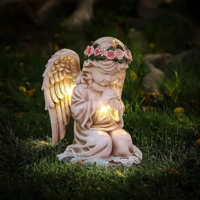 Dailygoods- Tuinbeeld op zonne-energie - Weerbestendig - Engel - Sculptuur - Buiten - Terrasdecoratie - 1 stuk - Tuinbeeldje