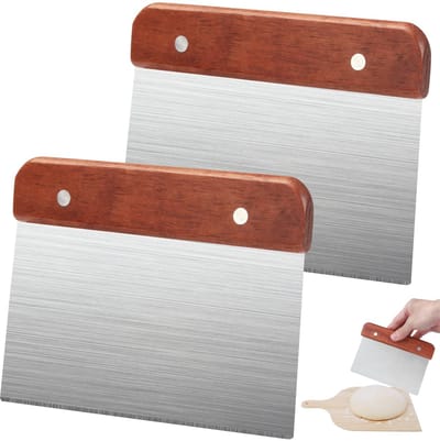 Dailygoods- Deegschraper roestvrij staal - Deegspatel - Keukenschraper - Deegsnijder - Houten handvat - 15 cm multifunctioneel