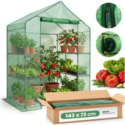 Tuinkas MINI met Legplanken op meerdere niveaus / Broeikas met oprolbare kasdeur / Foliekas / Groen / 143x73x195 cm