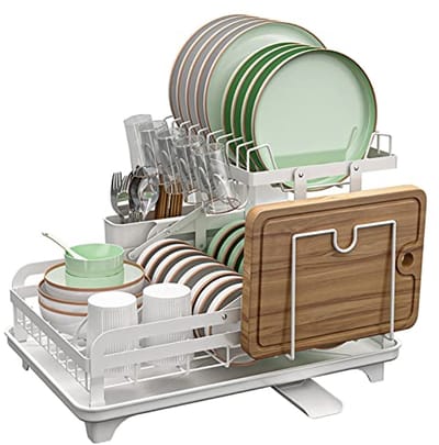 Vouwbare 2-laags Afwasrek met Drip Tray en Snijplankhouder - Keukenaccessoire voor een Moderne Keuken