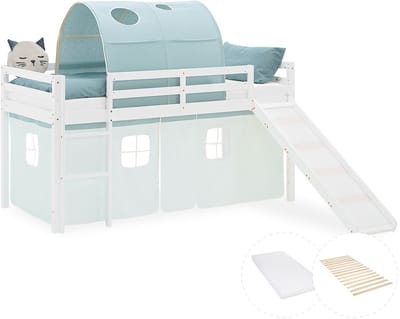 Homestyle4u Hoogslaper - 90x200 cm - Mint - met lattenbodem en matras