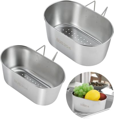 2 Stuks Roestvrijstalen Spoelbak Organizer - Multifunctionele Afdruipzeef voor Keuken