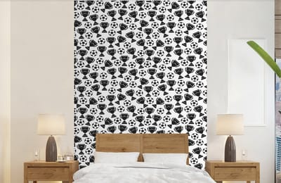 Behang - Fotobehang Patronen - Voetbal - Beker - Jongens - Kinderen - Kids - Kindje - Breedte 140 cm x hoogte 220 cm