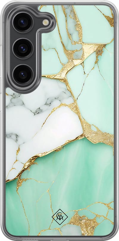 Casimoda® hoesje - Geschikt voor Samsung Galaxy S23 Plus - Marmer Mintgroen - 2-in-1 case - Schokbestendig - Marble design - Verhoogde randen - Mint, Transparant
