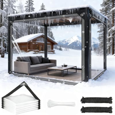 Dailygoods- Windscherm Uittrekbaar 2,5 x 1,8 m - Waterdicht - Scheurbestendig - Transparant - UV-bescherming - Inclusief 20 Kabelbinders - Afscherming