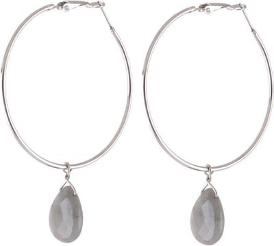 Behave Oorbellen - oorringen - zilver kleur - grijs - hanger - natuursteen - 7cm