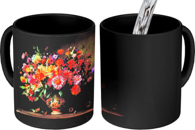 Magische Mok - Foto op Warmte Mokken - Koffiemok - Kleuren - Boeket - Vaas - Hout - Magic Mok - Beker - 350 ML - Theemok