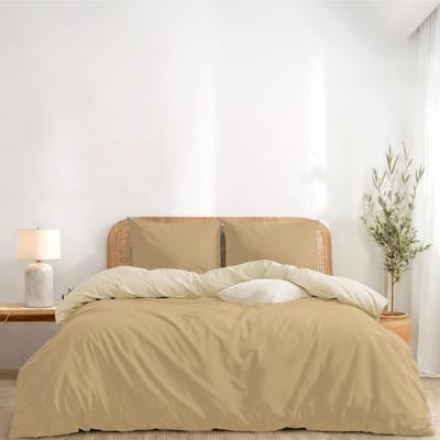 SnelShoppen - Twinzen Omkeerbaar Dekbedovertrek 220x240 cm - Beige/Zand - Volwassen Beddengoedset met 2 Kussenslopen 50x80 cm - Microvezel, Oeko-Tex,