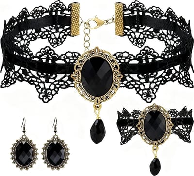 Gothic Steampunk Kostuum Accessoires Set voor Vrouwen, 3-delige Sieraadset met Ketting, Oorbellen en Armband voor Carnaval en Feestjes