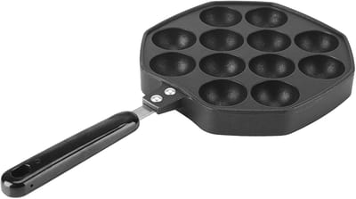 Takoyaki Grill Pan - Pannenkoekvorm Bakplaat - Thuis Gerechten Maken - 12 Holtes - 36cm Lengte - Zwart