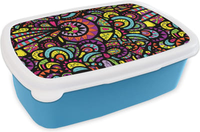 Broodtrommel Blauw - Lunchbox - Brooddoos - Design - Mandala - Regenboog - 18x12x6 cm - Kinderen - Jongen