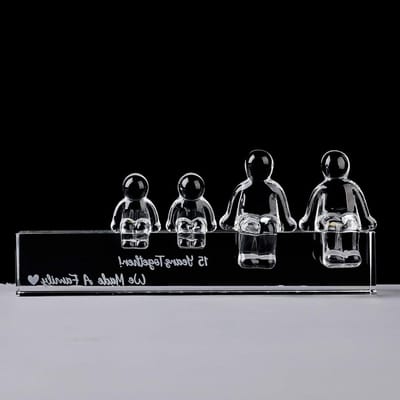 Huwelijksgeschenken Kristal - Jubileum ornament - 15 jaar samen - Met 2 kinderen - 15th wedding gifts - Transparant