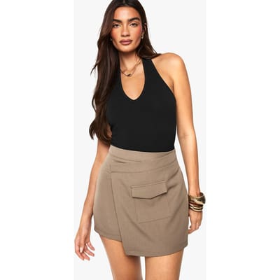 boohoo Dames Wrap Over Pocket Detail Tailored Skirt | Mokka | Maat: 34