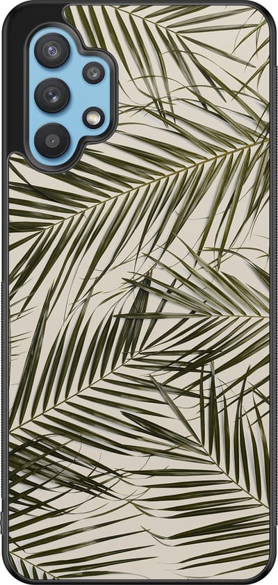 Leuke Telefoonhoesjes - Hoesje geschikt voor Samsung Galaxy A32 5G - Palm leaves - Backcover zwart - Planten - Groen
