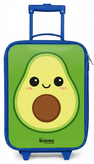 NoBoringSuitcases.com® - Kinderkoffer blauw - Kindertrolley jongen - Kawai - Avocado - Groen - Koffer kind lichtgewicht - Reiskoffer trolley voor kinderen - Koffertje met lichtgevende wieltjes - Rolkoffer