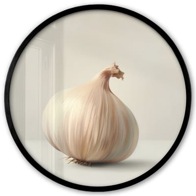 Poster in lijst Rond - Fotolijst 40x40 cm - Posters - Knoflook - Natuurlijk - Beige - Ronde posterlijst zwart - Decoratie - Wanddecoratie woonkamer - Muurdecoratie slaapkamer