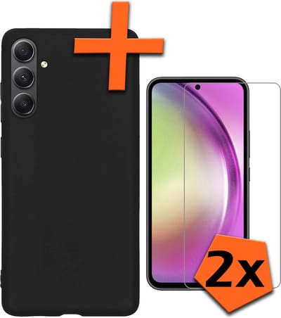 Hoes - Met 2x Screenprotector - Geschikt voor Samsung Galaxy A54 - Sterk & Shockproof - Back Cover - Siliconen Case - Telefoon Hoes - Zwart
