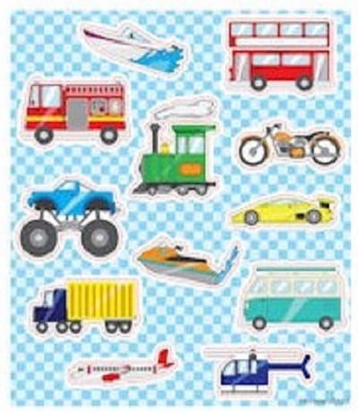 Henbrandt - Set van 10x Stickervellen met Stickers om Uit te Delen of te Knutselen - Traktatie uitdeelcadeautjes - 10x Stickervellen voor Kinderen met 12 Stickers per Vel = Totaal: 120 Stickerst - Voertuigen