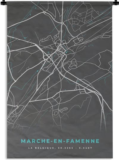 Wandkleed - Wanddoek - Stadskaart – Grijs - Kaart – Marche en Famenne – België – Plattegrond - 120x180 cm - Wandtapijt