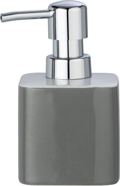 WENKO Zeepdispenser Elmo grijs keramiek - vloeibare zeepdispenser, afwasmiddeldispenser Inhoud: 0,27 l, keramiek, 7,5 x 13 x 8,5 cm, grijs