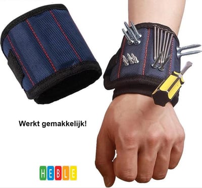 Heble® - Magnetische Polsband \- Armband voor Schroeven \- Klus Polsband \- Sterke Magneten \- Doe het Zelf \- Verstelbaar \- Blauw