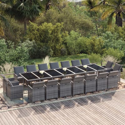 vidaXL - 19-delige - Tuinset - met - kussens - poly - rattan - grijs