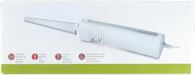 SAVI® Elektrisch Broodmes - Elektrisch Mes Met Vingerbescherming – Broodsnijder Incl, Twee Roestvrijstalen Messen - Wit - ‎6cm x 49cmx 6cm