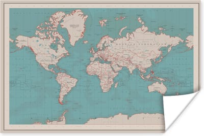 Wereldkaart - Vintage - Atlas - Kinderen - Jongens - Meisjes - 30x20 cm - Poster - Poster Kinderkamer