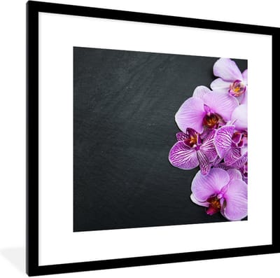 Fotolijst incl. Poster - Orchidee - Bloemen - Roze - Flora - 40x40 cm - Posterlijst