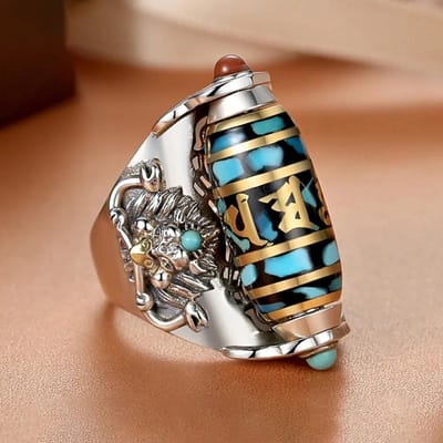 Unieke Etnische Stijl   Zes Karakters Ware Verhaal Tianzhu Roterende Mannen Ringen Koppel Turkoois Accessoires Sieraden resizable brown