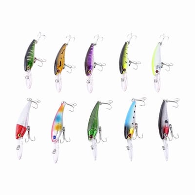 Dailygoods- Kunstaas Set van 10 Soorten - Crankbaits - Visschubbenaas - 3D-Ogen - Roestvrij Staal - Lengte 9 cm - Vissersaas