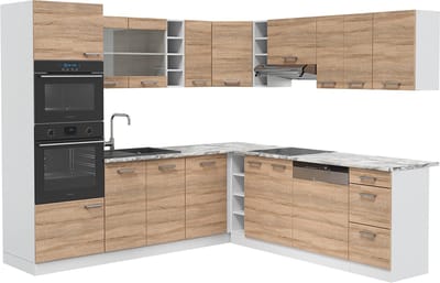 Vicco Hoekkeuken R-Line, Sonoma/Wit, 247 x 237 cm, WB Marmer