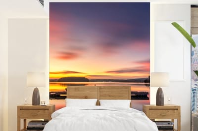 Behang - Fotobehang Steiger - Zonsondergang - Water - Zee - Reflectie - Breedte 175 cm x hoogte 240 cm