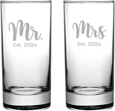 Gegraveerde set longdrinkglazen 28,5cl Mr. Est. 2024 - Mrs. Est. 2024
