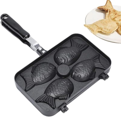 Wafelijzer Visvorm - Taiyaki Maker - Zoete Snacks Maken - Niet-elektrisch Vuur - 25.6 cm Breed - Zwart