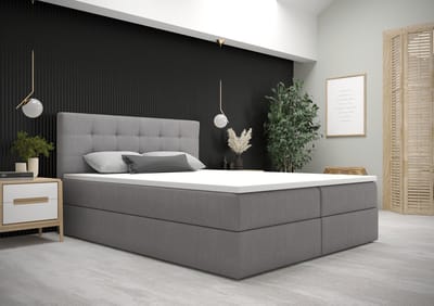 Opberg Boxspring Fenne - 160x200 cm - Grijs - Inclusief Topper - Bed met Opbergruimte - Bonellvering tot 100 kg