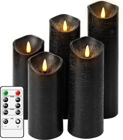LED Kaarsen 5 stuks kaarsen met echt vlam effect, led kaars ,batterijen,echte waskaarsen met afstandsbediening-Zwart